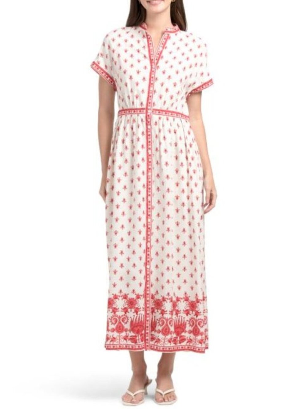 MAX STUDIO Cap Sleeve Button Front Maxi Dress